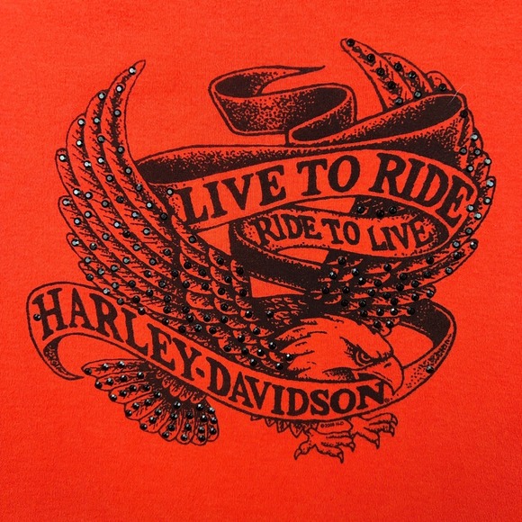 Harley Davidson Shirt Women Medium Orange Short Sleeve Motorcycle Museum Tee Y2K - Picture 3 of 12